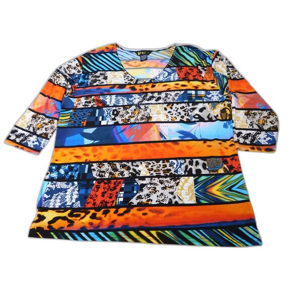 Valentina Woman's Festive Tunic Top Sz. XL Mixed Prints Embellished Bright Bold - Picture 4 of 7